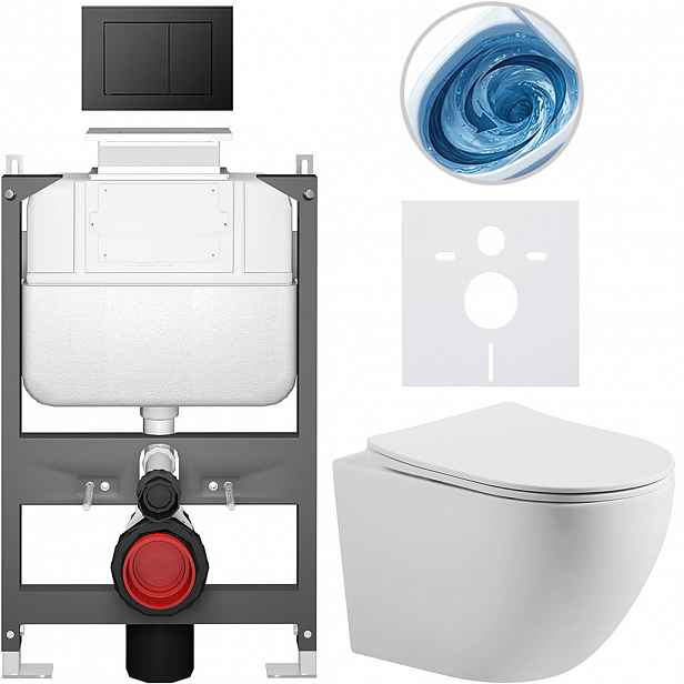 Kompletní WC set Basic/Cesso - bílá matná - WC tlačítko Maxio/Černá - ovládání shora - předstěnová instalace - 49x36 cm - 8050BD86170