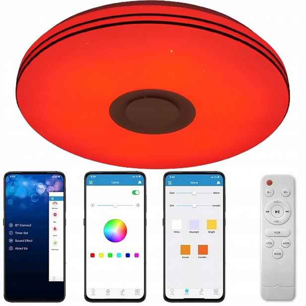 Lampa Stropní Svítidlo Led Rgb 72W Reproduktor Bluetooth+dálkový Ovladač Aplikace Paměť Barev