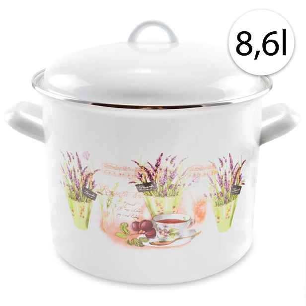 Perfect Home 13472 Smaltovaný hrnec 24cm, 8,6l + poklice, bílý, levandule