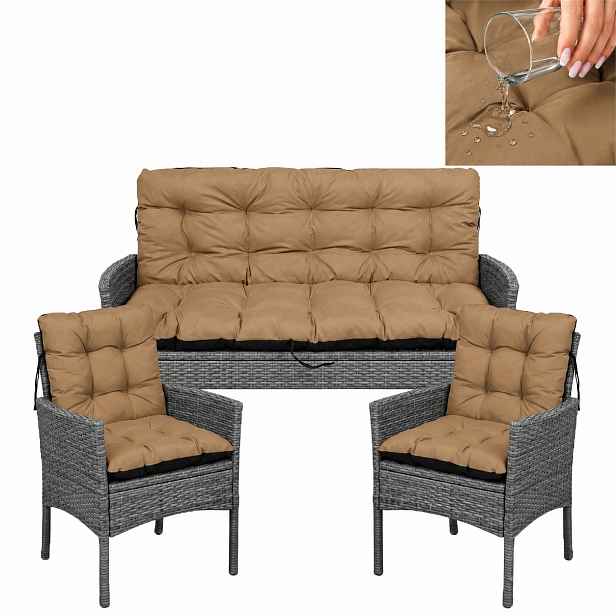 Polštáře na nábytek Voděodolné, sada Rattan 180x60x50 cm 2+1 silné Béžové
