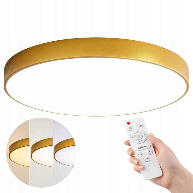 Stropní Svítidlo Kulatá 60 CM Stropní Svítidlo Led Zlatá Kovová Barva Dálkový Ovladač