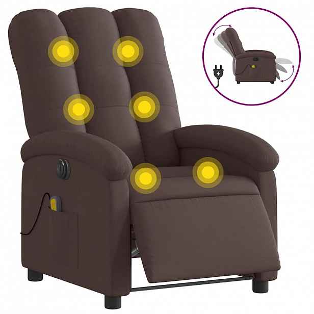 vidaXL Elektrické masážní polohovací křeslo tmavě hnědé textil
