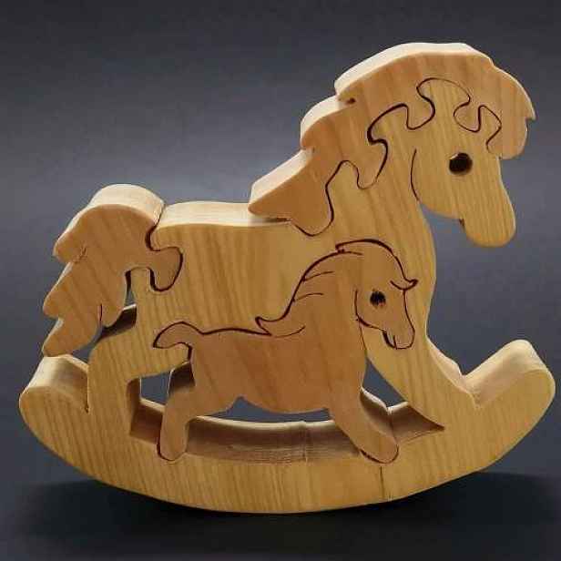 Kůň houpací puzzle dřevo přírodní 13,5cm