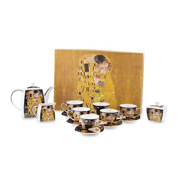 Sada Šálků 15 Kusů Káva Čaj Gustav Klimt Sada Černých Lžiček