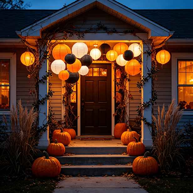 TEMU Sada 18 ks papírových luceren na Halloween v oranžové, černé a bílé barvě, včetně kulatých papírových luceren s 9 drátěnými háčky. Obsahuje