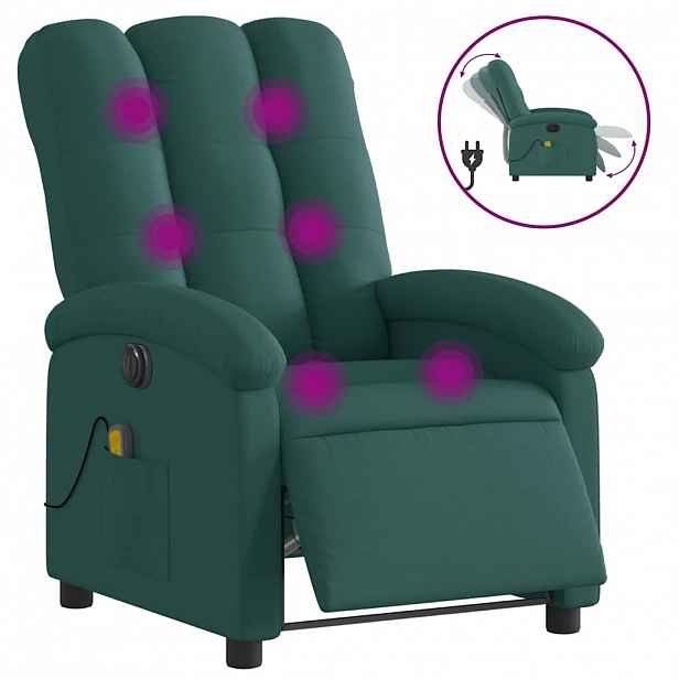 vidaXL Elektrické masážní polohovací křeslo tmavě zelené textil