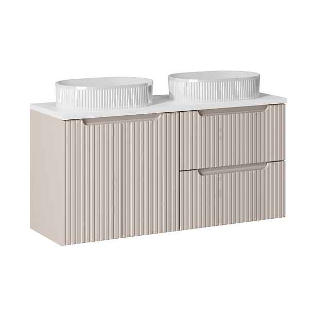 Comad Závěsná skříňka Nova Cashmere Beyond s deskou a umyvadly 120 cm kašmírová