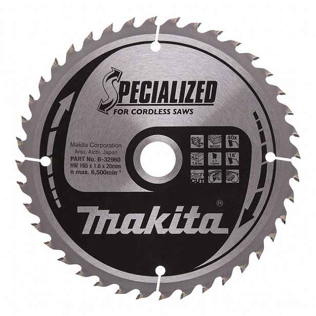 Makita - Pilový kotouč na dřevo, 165x20 mm, 40 zubů B-32960