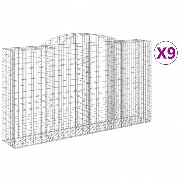 vidaXL Klenuté gabionové koše 9 ks 300x50x160/180cm pozinkované železo