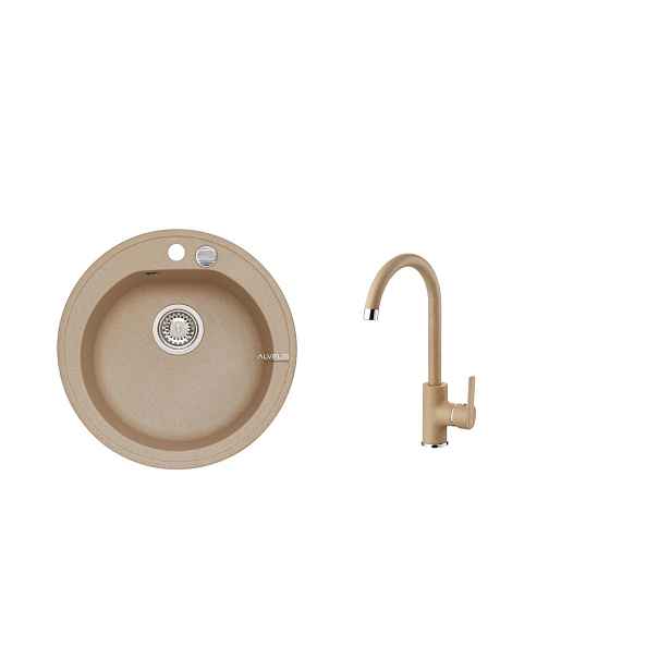 Alveus SET ALVEUS NIAGARA 10- 55+ BATERIE TONIA/55 - kruhový béžový granitový dřez 510x175 mm v setu s baterií