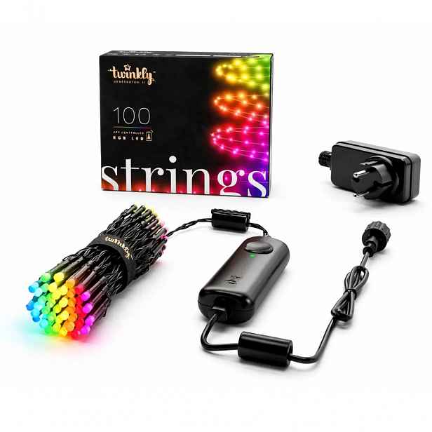 Barevná světýlka venkovní Twinkly strings světelný řetěz 8 m, 100 diod RGB, černý kabel, IP44