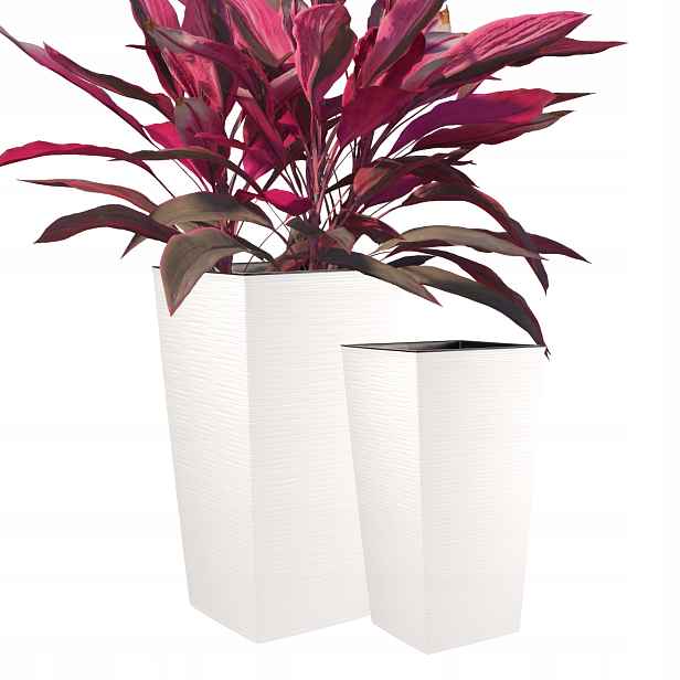Květináč Bílý Vysoký 57 CM S Vložkou, Vzor Dláto