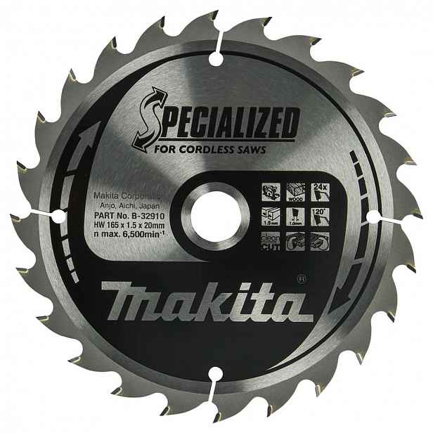 Makita - Pilový kotouč na dřevo, 165x20 mm, 24 zubů B-32910