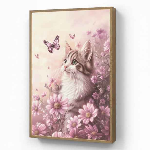 OnlyWow DOBÍJECÍ NOČNÍ LAMPIČKA Koťátko - Květiny - Motýli - Fialová 60x90 cm