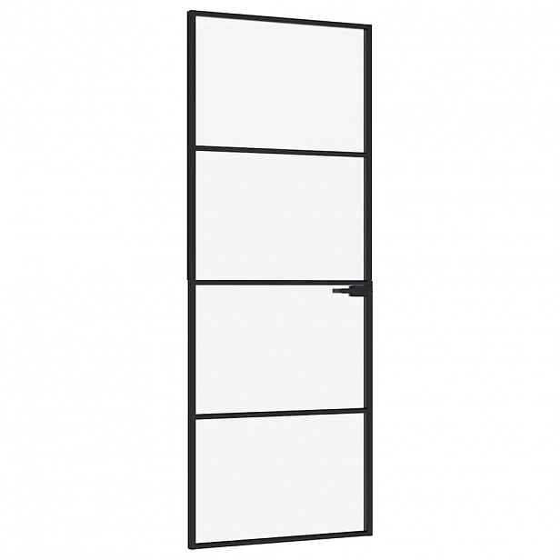 vidaXL Interiérové dveře černé 76x201,5 cm tvrzené sklo a hliník úzké