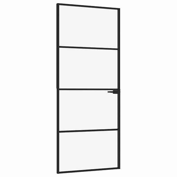 vidaXL Interiérové dveře černé 83x201,5 cm tvrzené sklo a hliník úzké