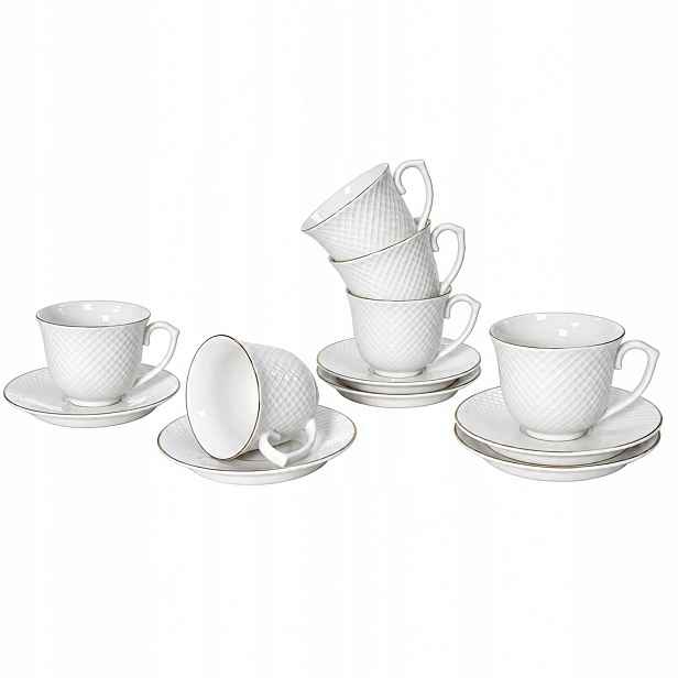 Sada 6 x šálek porcelánová Livello o objemu 250 ml s podšálkem, 14 cm, zlatý proužek