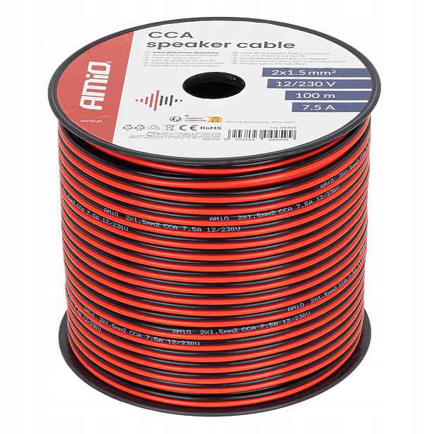 Reproduktorový kabel Cca Amio 2x1.5 mm2 100 m 7.5A dvoužilový
