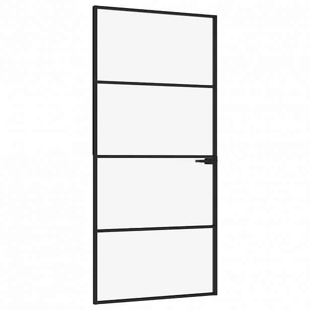 vidaXL Interiérové dveře černé 93x201,5 cm tvrzené sklo a hliník úzké