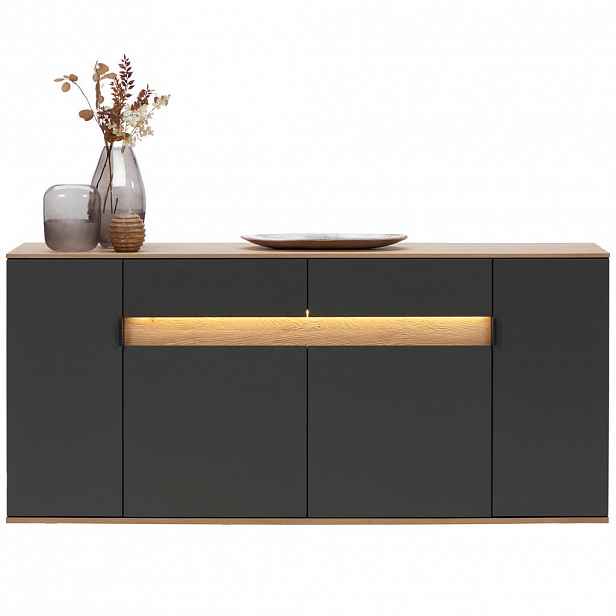 Dieter Knoll ŠIROKÁ KOMODA, antracitová, barvy dubu, 180,6/82/42 cm