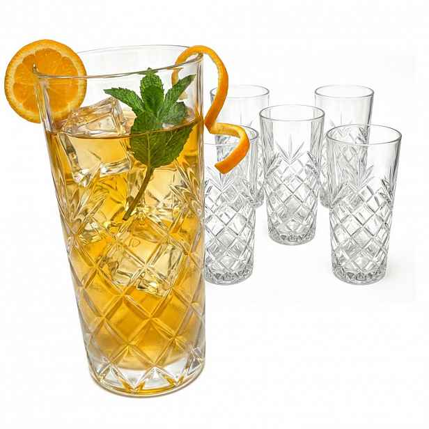 Relaxdays SKLENICE Transparentní 6dílný-set longdrink sklo reliéf 330 ml