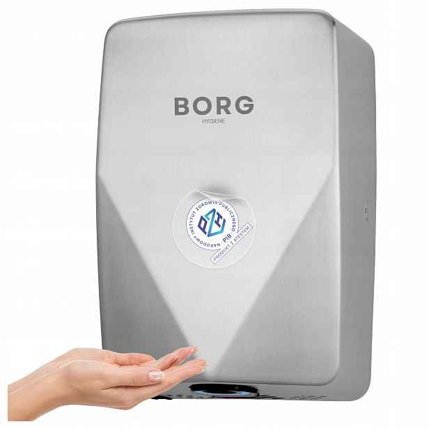 Sušička rukou ocelová odolná proti vandalismu stříbrná Borg 700w Sušení 10s Pzh