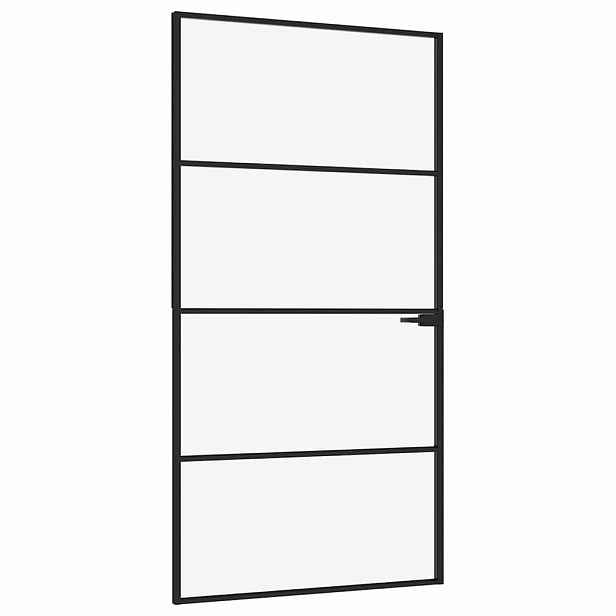 vidaXL Interiérové dveře černé 102x201,5 cm tvrzené sklo a hliník úzké