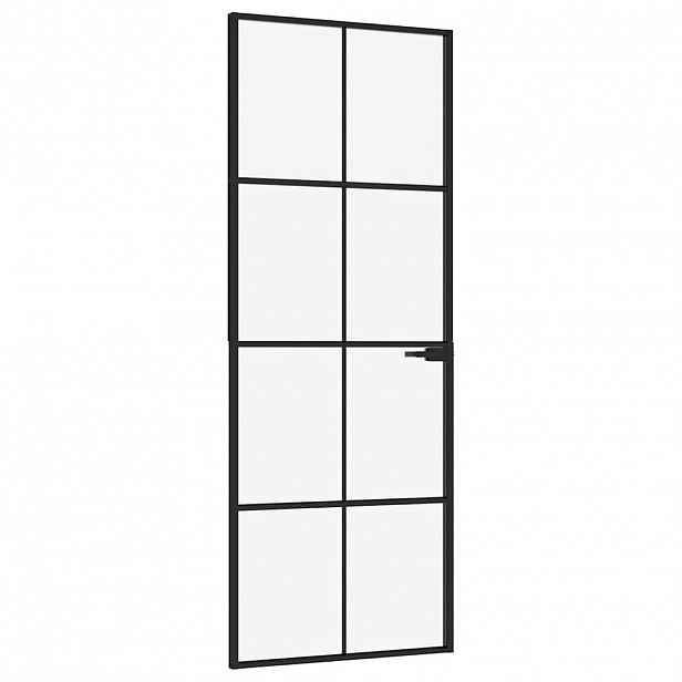 vidaXL Interiérové dveře černé 76x201,5 cm tvrzené sklo a hliník úzké