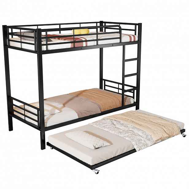 CHICFURN PATROVÁ POSTEL 90/200 cm & 90/190 cm v černé barvě s výsuvným lůžkem