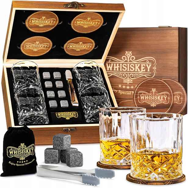 Dárková sada sklenice na whisky 4 sklenice 310ml 8 kamenů