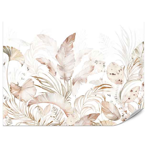 Muralo FOTOTAPETA do Jídelny Béžové Palmové Listy Tropické Boho 100x70