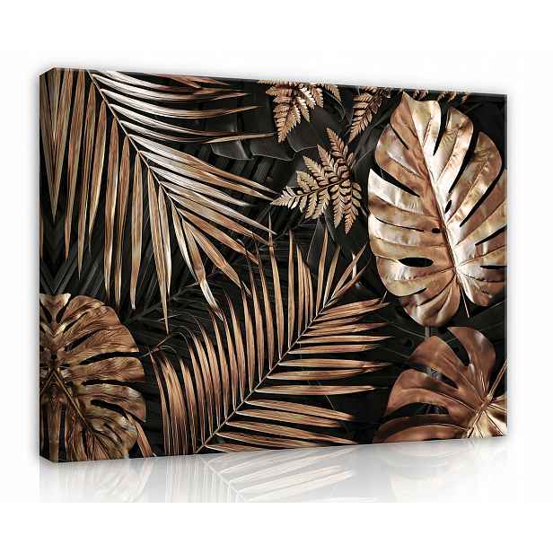 Obraz Na Plátně Canvas 120x80 Zlaté Listy Rostliny Monstera Palma Glamour