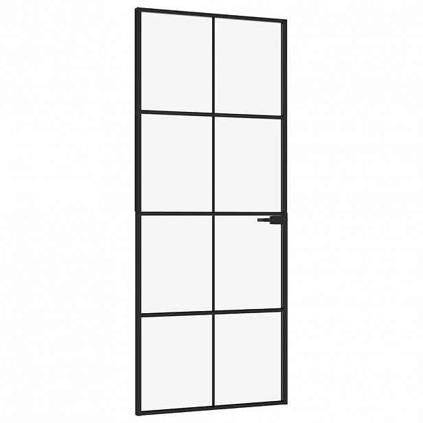 vidaXL Interiérové dveře černé 83x201,5 cm tvrzené sklo a hliník úzké