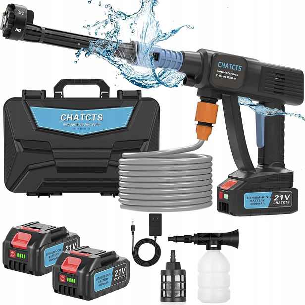 Akumulátorová tlaková myčka 21 V 1000 W 65 barů s hadicí 5 m