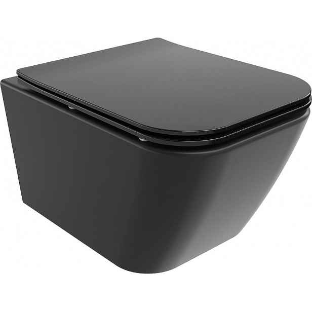 MEXEN - Madox Závěsná WC mísa Rimless včetně sedátka s slow, Duroplast, černá mat 30154070