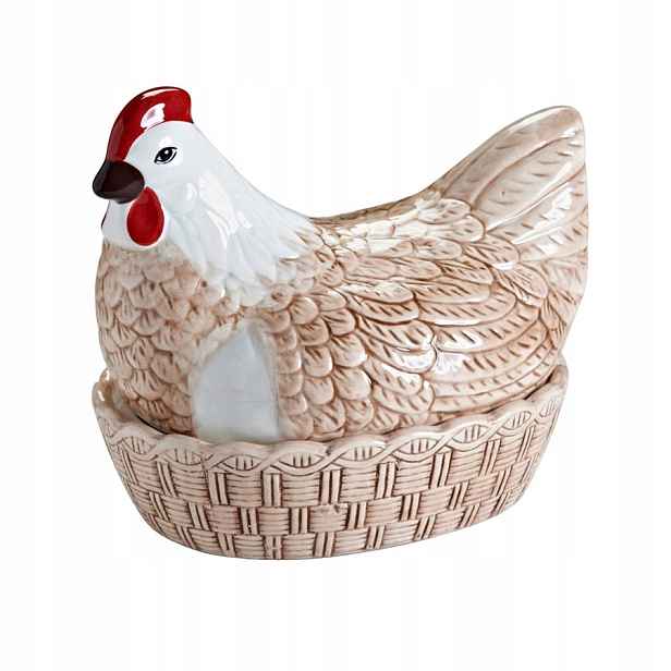 Skladovací mísa na vajíčka, tvar slepice, béžová