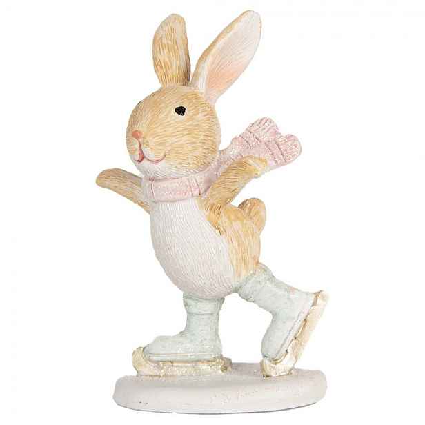 Zimní dekorace králíček v čepce na bruslích - 6*5*10 cm Clayre & Eef