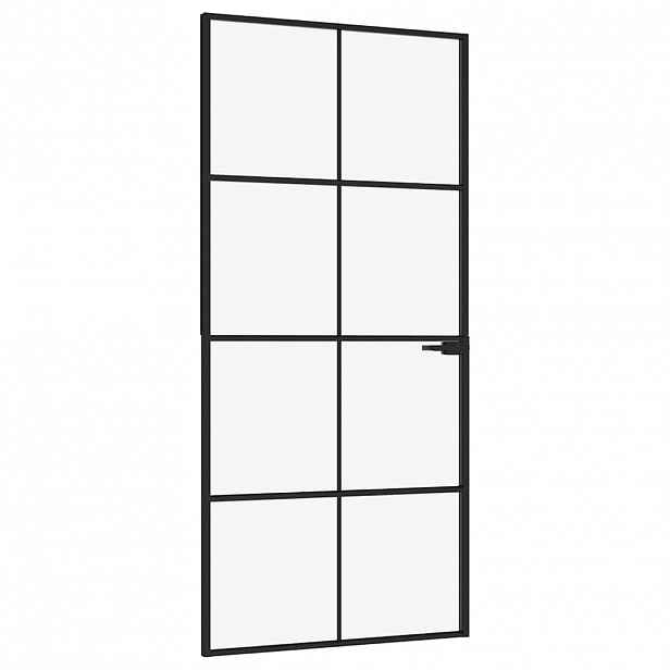 vidaXL Interiérové dveře černé 93x201,5 cm tvrzené sklo a hliník úzké