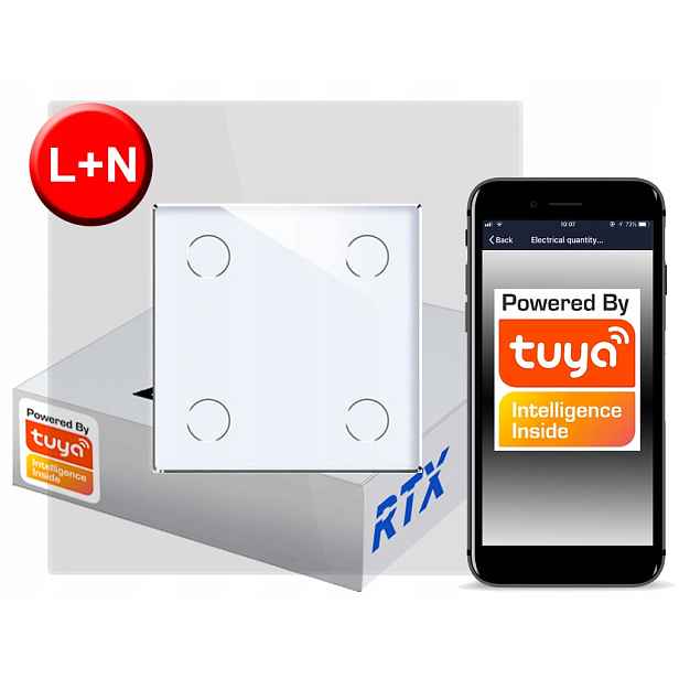 Dotykový spínač 4 obw.bi ZigBee Tuya Rtx Sh# L+n