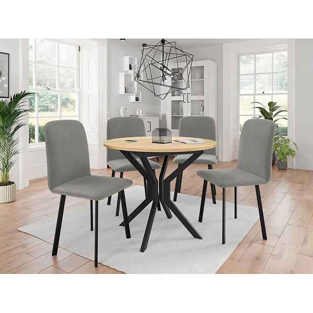 Malý kulatý jídelní stůl 90 cm DIAMENT 1 - dub kraft zlatý / černý