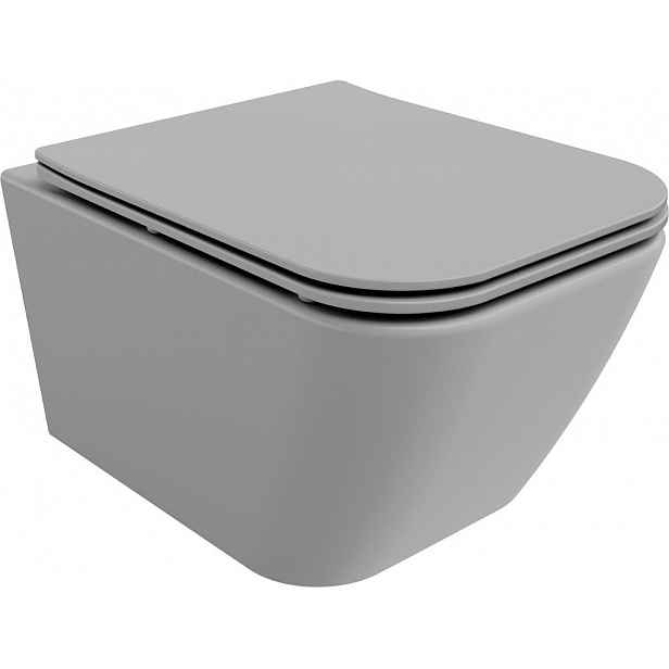 MEXEN - Madox Závěsná WC mísa Rimless včetně sedátka s slow, Duroplast, světle šedá mat 30154061
