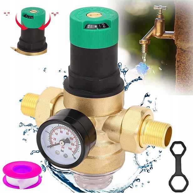 Reduktor Tlaku Mosazné Vody S Manometrem 3/4'' DN20 Regulátor 1-10 Bar