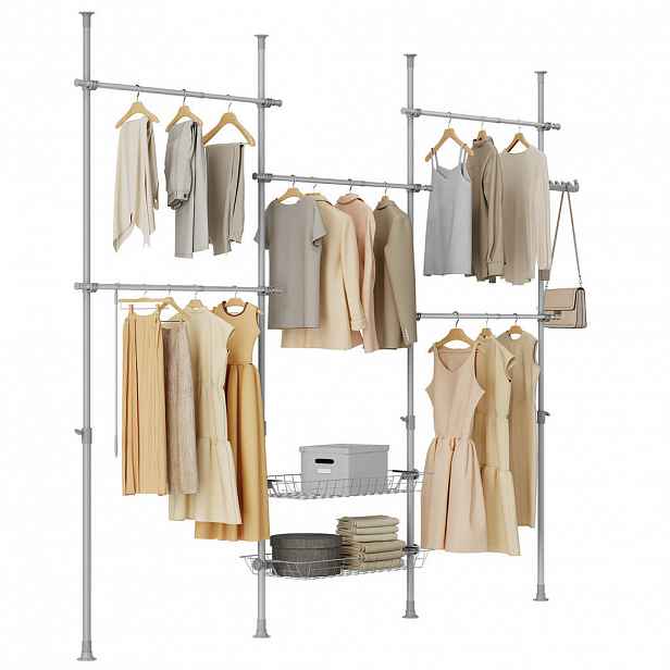 SoBuy STOJACÍ VĚŠÁK se 2 policemi Šedá 209x62x200cm Minimalistický