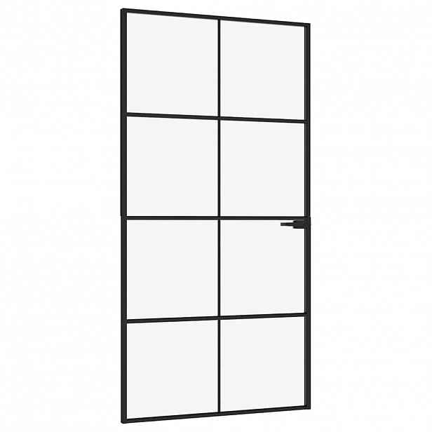 vidaXL Interiérové dveře černé 102x201,5 cm tvrzené sklo a hliník úzké