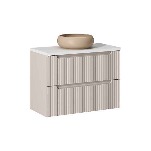 Comad Závěsná skříňka Nova Cashmere II s deskou a umyvadlem 80 cm kašmír/bílá