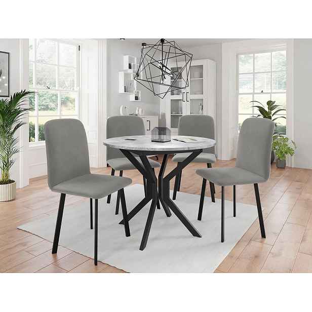 Malý kulatý jídelní stůl 90 cm DIAMENT 1 - šedý mramor / černý