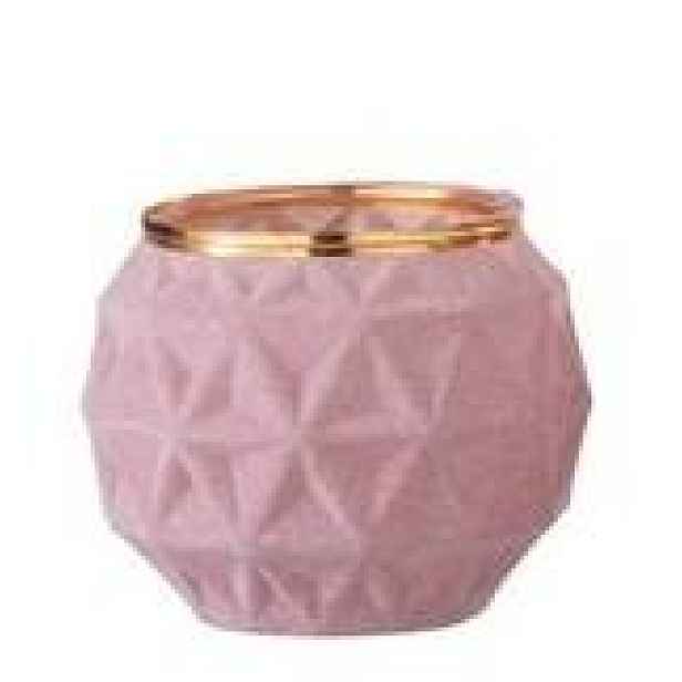 Sametově růžový skleněný svícen Velours Boule - 7*8 cm