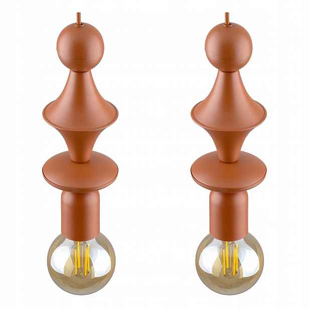 Tk Lighting Sada 2x Závěsná lampa z kovu, cihlová, barva E27 150 cm