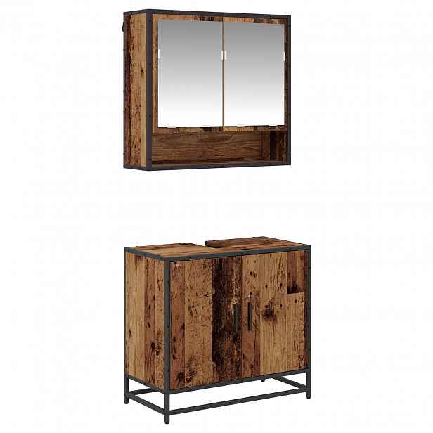 vidaXL Sada koupelnového nábytku 2 ks Staré dřevo 65 x 33 x 60 cm