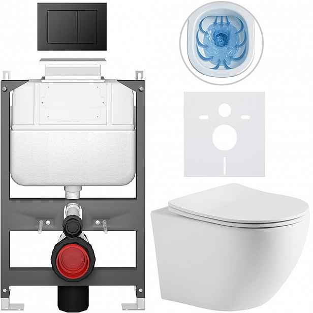Kompletní WC set Basic/Cesso - bílá matná - WC tlačítko Maxio/Černá - ovládání shora - předstěnová instalace - 49x36 cm - 8050BD86260